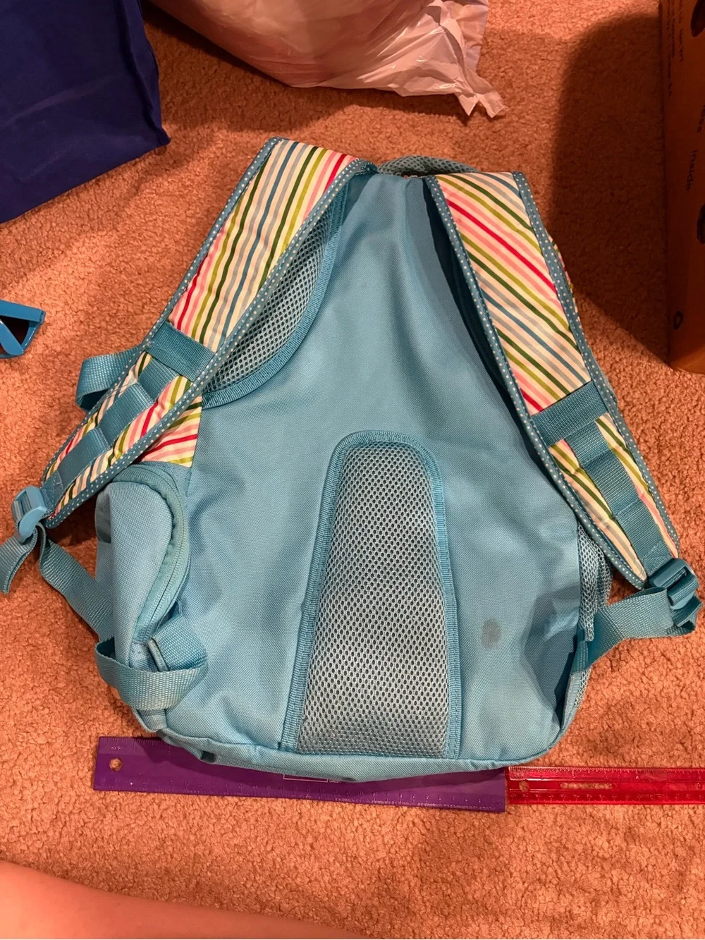 Blue Y2K Backpack with Multicolor Stripes